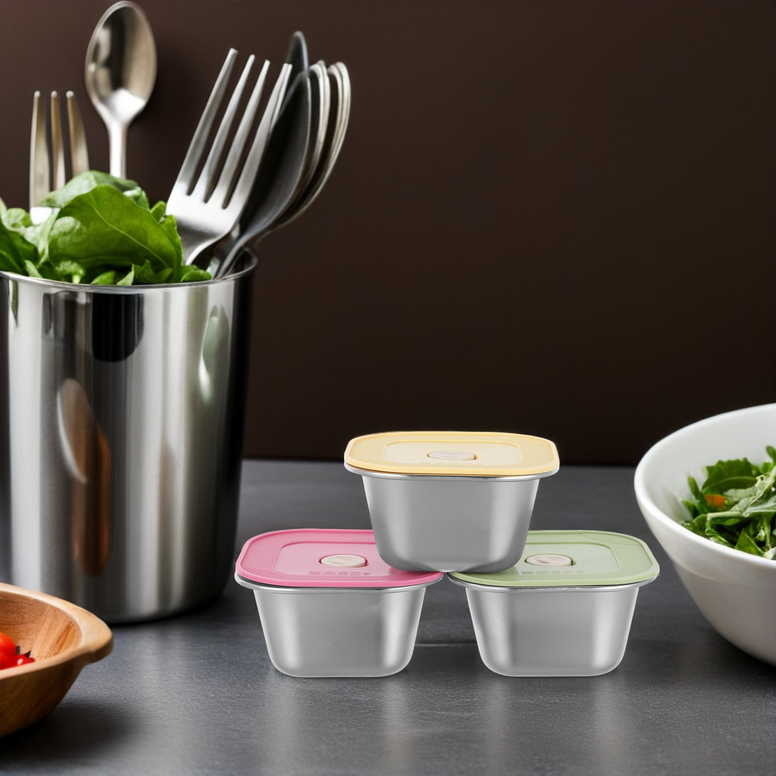 Food Prep Snacks - Juego de 3 recipientes de acero